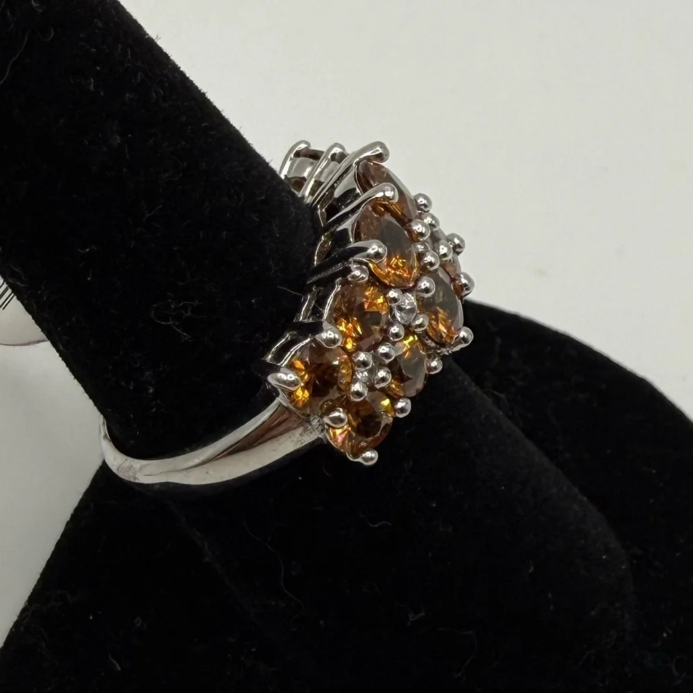 Sterling Silver Citrine Cluster Band Ring Size 8 Thailand
